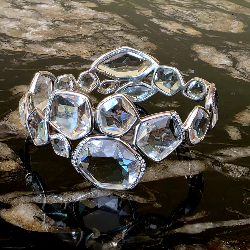 Ippolita Wicked Silver Rhodium Multiple Quartz Stone & Diamond Bangle Bracelet